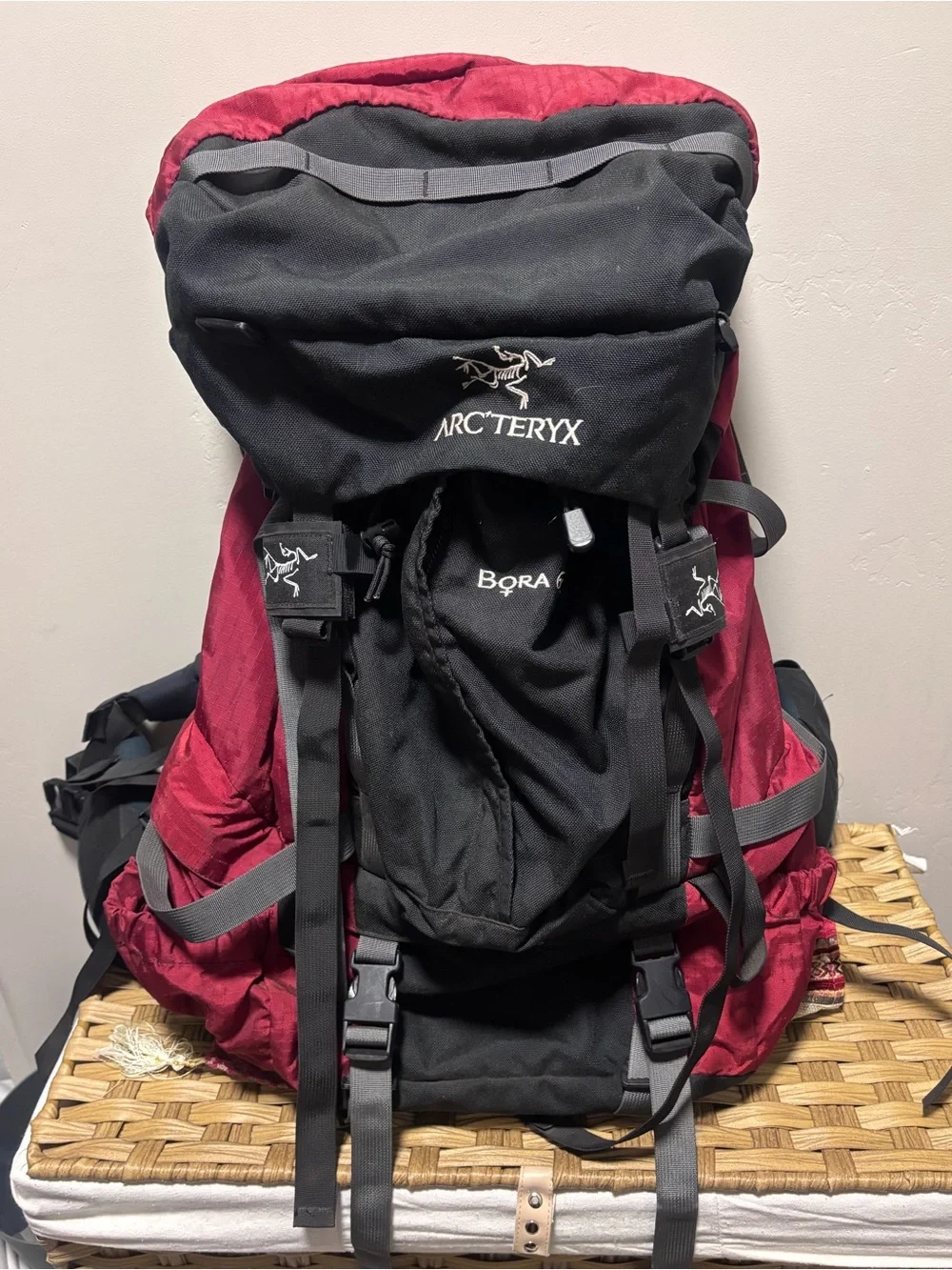 Arc'teryx Black and Red Bora 62 Backpack